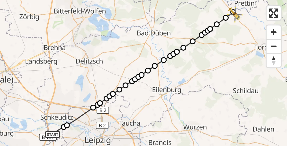 Flugroute Rettungshubschrauber Schkeuditz - Dommitzsch, 05 März 2026, 07:55