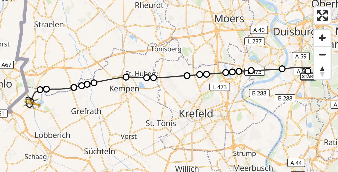 Flugroute Rettungshubschrauber Duisburg Air Rescue Heliport (Christoph 9) - Leuth, 05 März 2026, 08:00