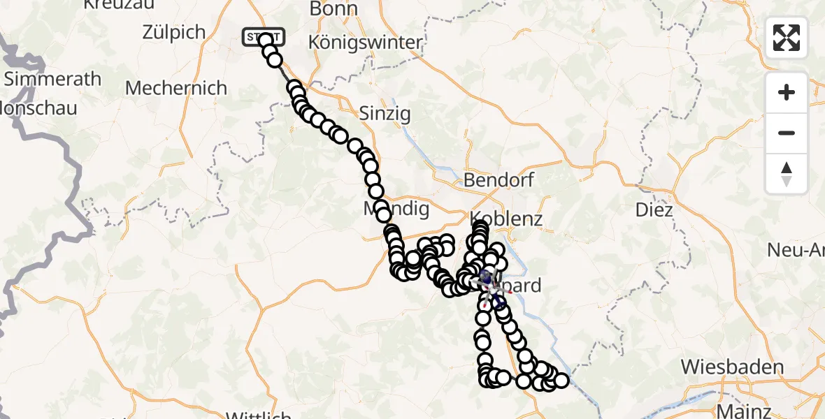 Flugroute Polizeihubschrauber Ollheim - Boppard, 05 März 2026, 08:32