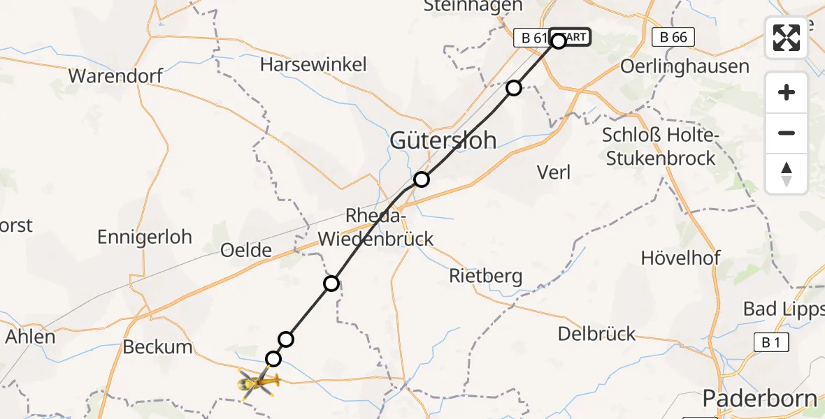Flugroute Rettungshubschrauber Luftrettungszentrum Bielefeld - Diestedde, 05 März 2026, 08:39