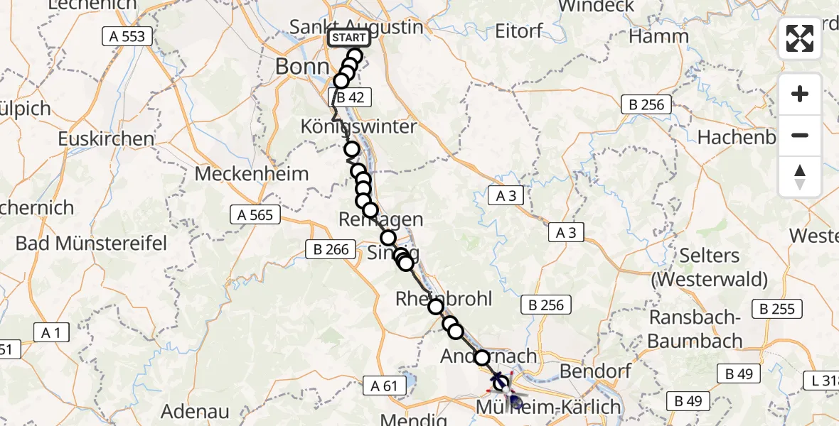 Flugroute Polizeihubschrauber Sankt Augustin - Miesenheim, 05 März 2026, 08:39
