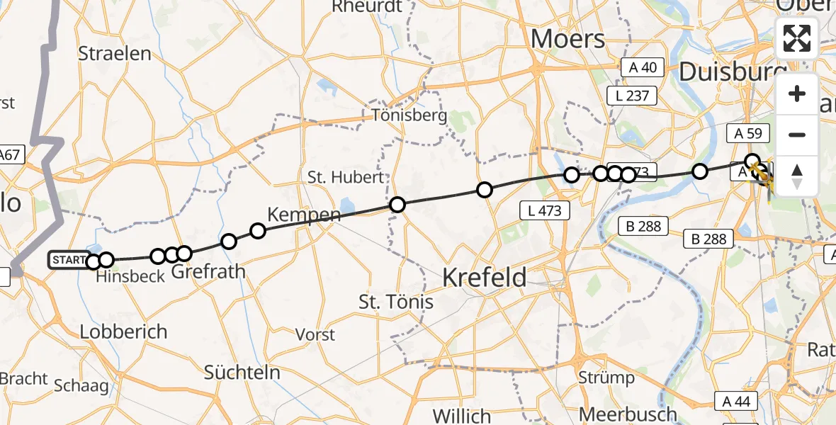 Flugroute Rettungshubschrauber Leuth - Duisburg Air Rescue Heliport (Christoph 9), 05 März 2026, 08:42