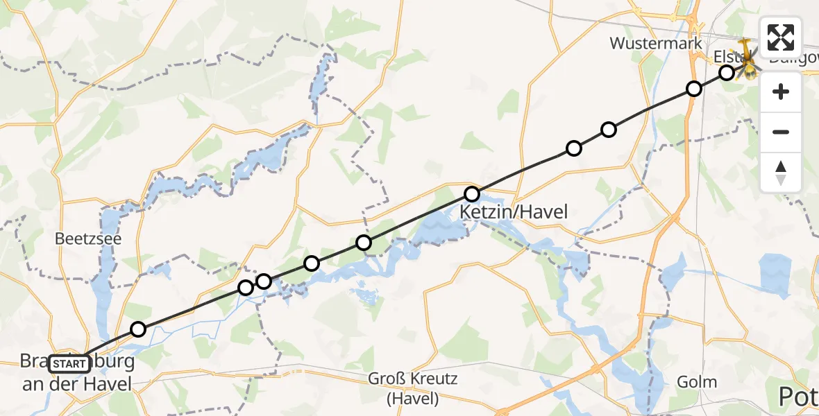 Routekaart van de vlucht: Rettungshubschrauber nach Elstal, Hauptstraße