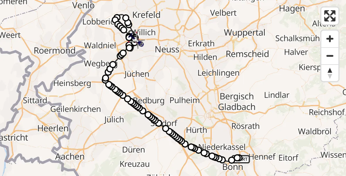 Flugroute Polizeihubschrauber Sankt Augustin - Mönchengladbach Airport, 05 März 2026, 08:50