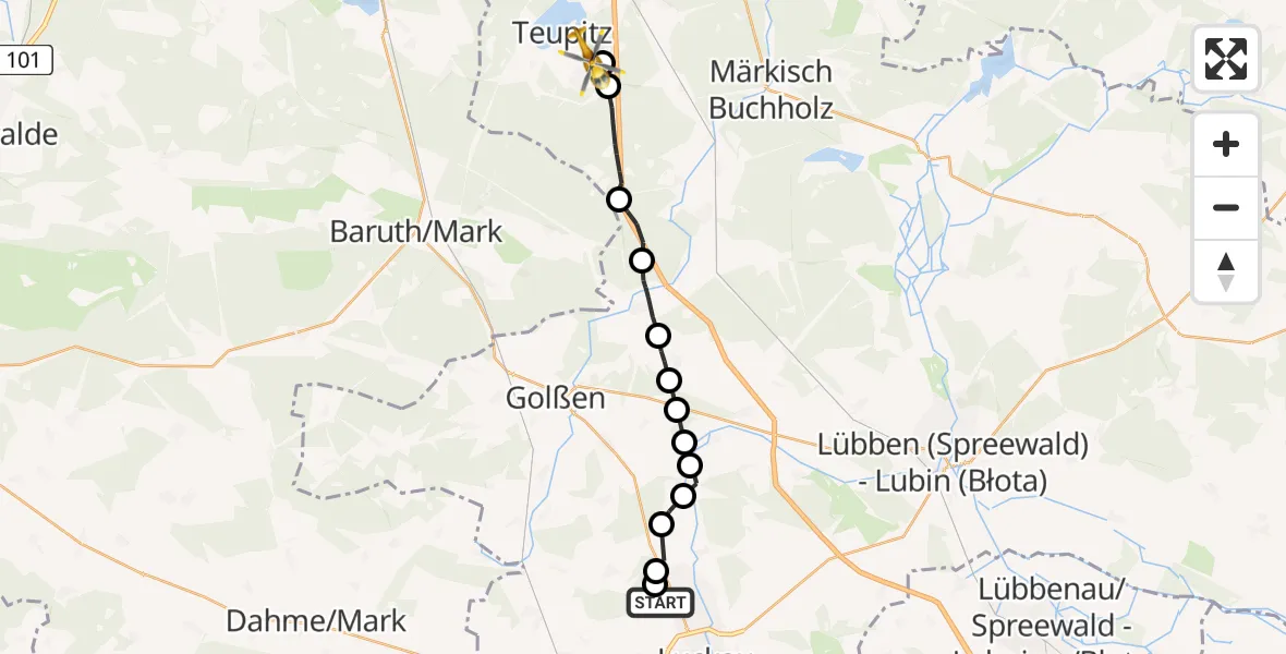 Flugroute Ambulanzhubschrauber Gießmannsdorf - Teupitz, 05 März 2026, 08:52
