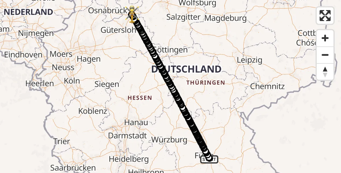 Flugroute Ambulanzhubschrauber Nürnberg South Hospital Heliport - Bad Oeynhausen, 05 März 2026, 08:53