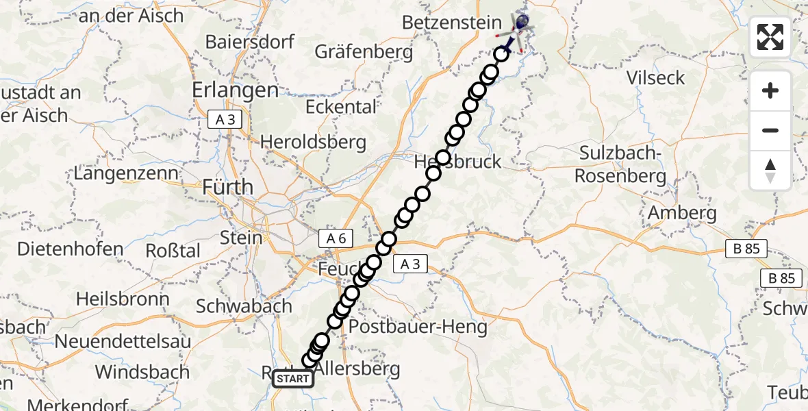 Flugroute Polizeihubschrauber Roth - Veldensteiner Forst, 05 März 2026, 08:58