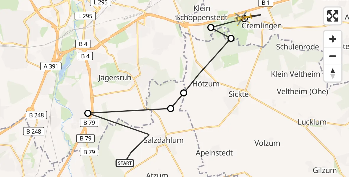 Flugroute Rettungshubschrauber Wolfenbüttel - Cremlingen, 05 März 2026, 08:59