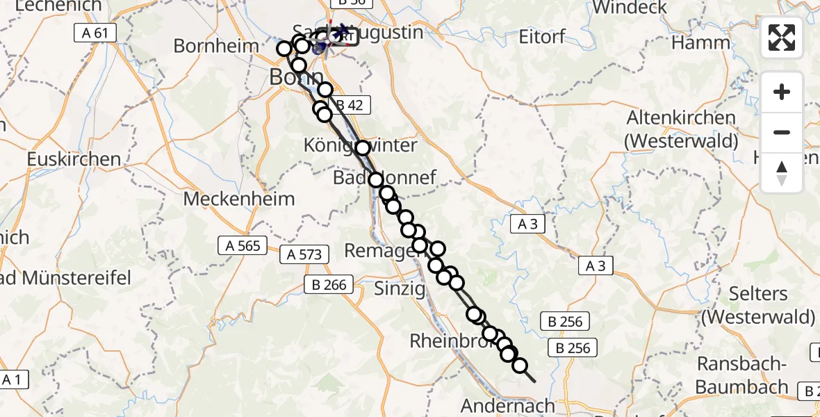 Routekaart van de vlucht: Polizeihubschrauber nach Sankt Augustin, Richthofenstraße