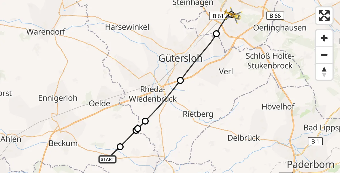 Routekaart van de vlucht: Rettungshubschrauber nach Luftrettungszentrum Bielefeld