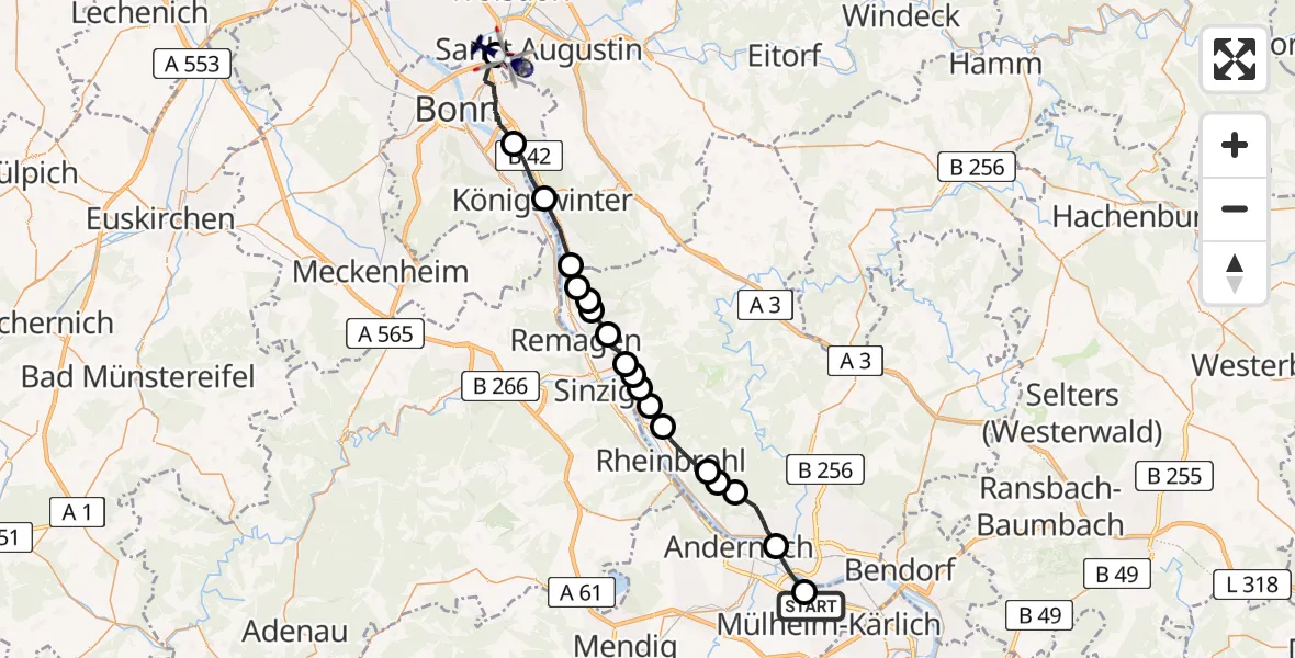 Flugroute Polizeihubschrauber Kettig - Sankt Augustin, 05 März 2026, 09:23