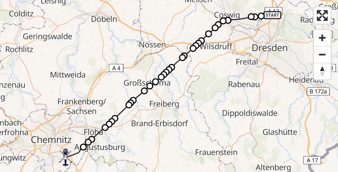 Flugroute Polizeihubschrauber Klotzsche - Chemnitz, 05 März 2026, 09:23