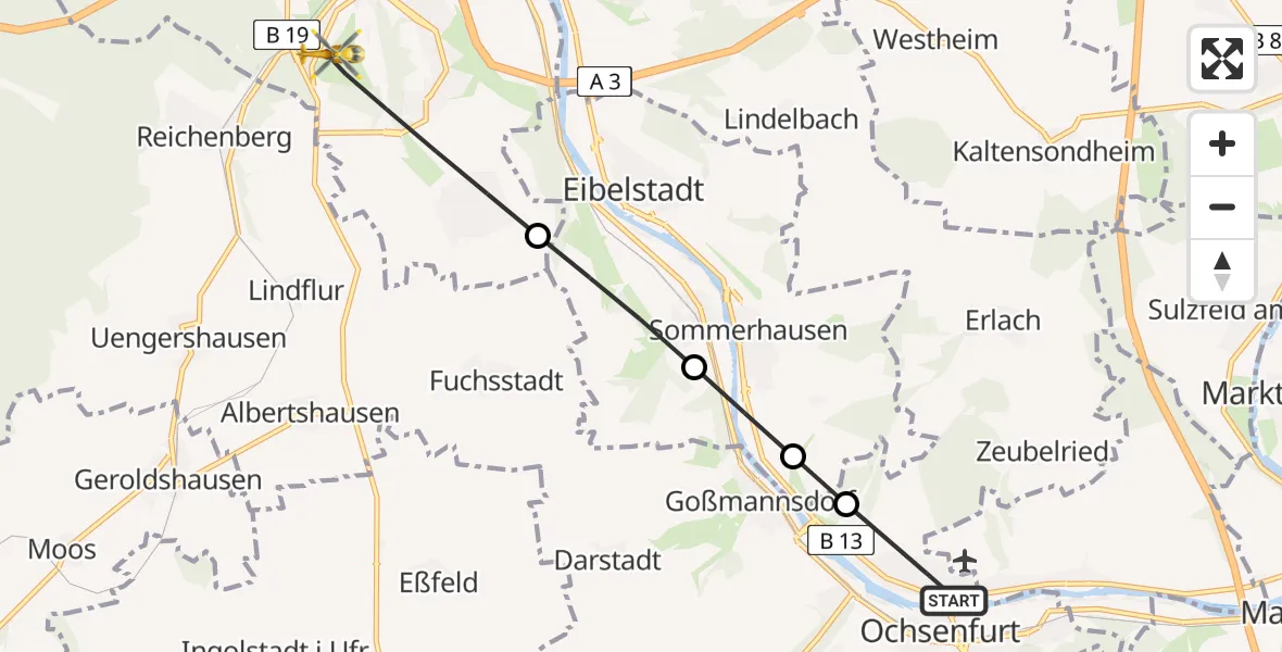 Flugroute Rettungshubschrauber Ochsenfurt - Würzburg, 05 März 2026, 09:25