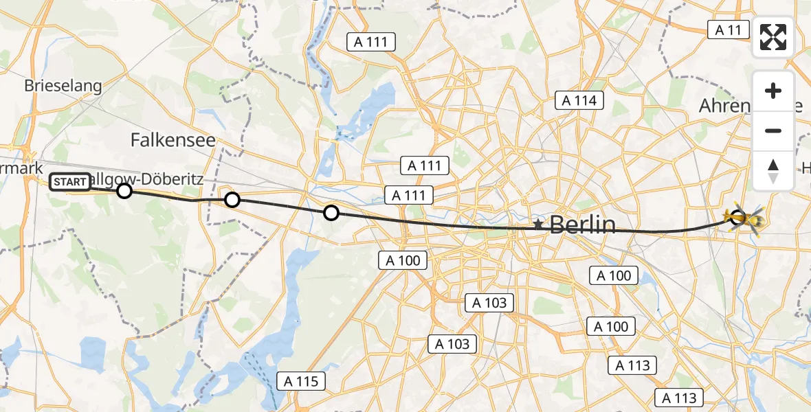 Flugroute Rettungshubschrauber Elstal - Berlin Emergency Hospital Heliport, 05 März 2026, 09:26