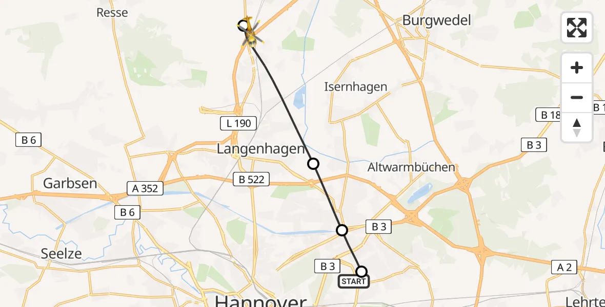 Flugroute Rettungshubschrauber Hannover Air Rescue Heliport (Christoph 4) - Langenhagen, 05 März 2026, 09:29