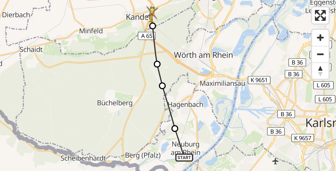 Routekaart van de vlucht: Rettungshubschrauber nach Kandel, Klärstraße