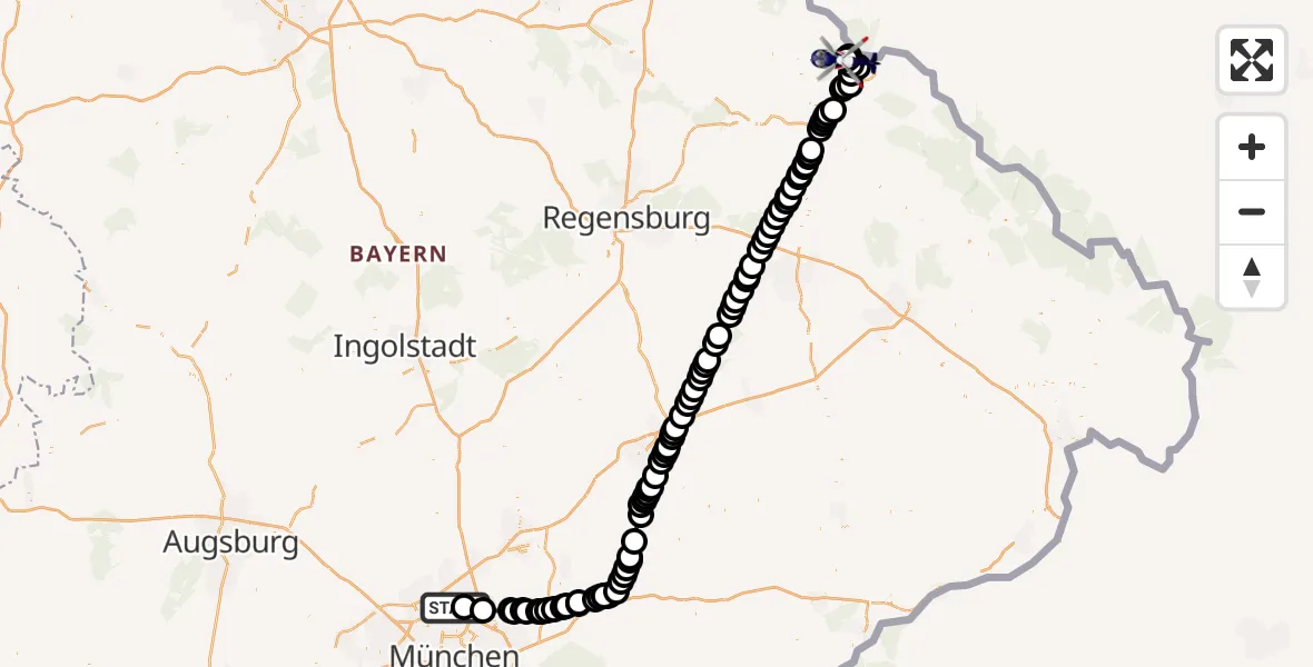 Flugroute Polizeihubschrauber Lustheim - Gleißenberg, 05 März 2026, 09:33