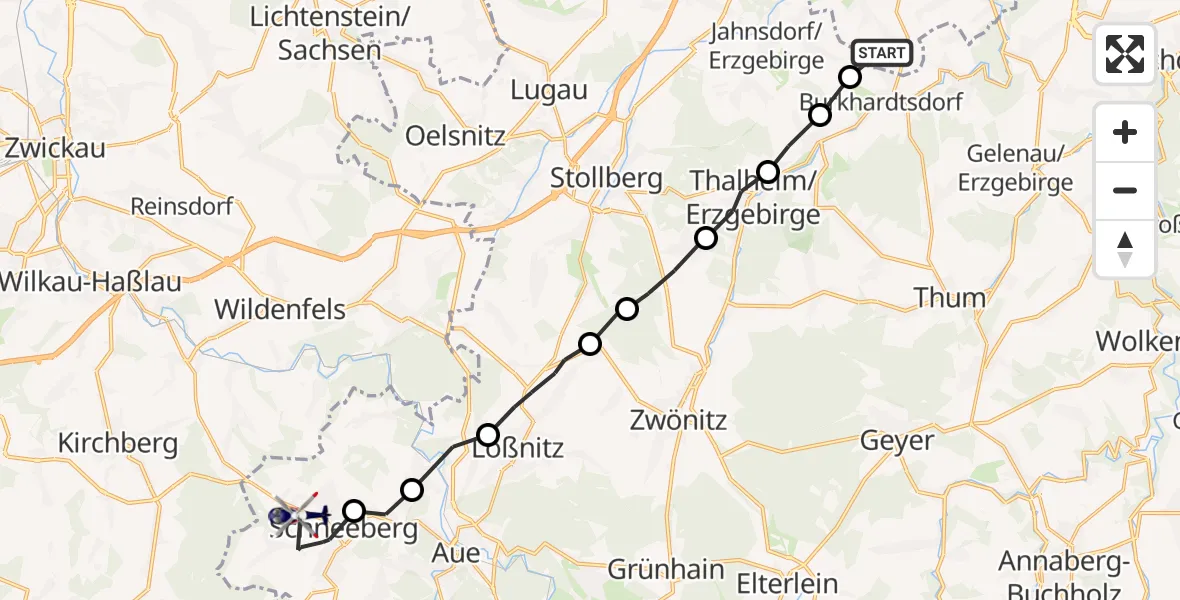 Flugroute Polizeihubschrauber Chemnitz - Schneeberg, 05 März 2026, 09:43