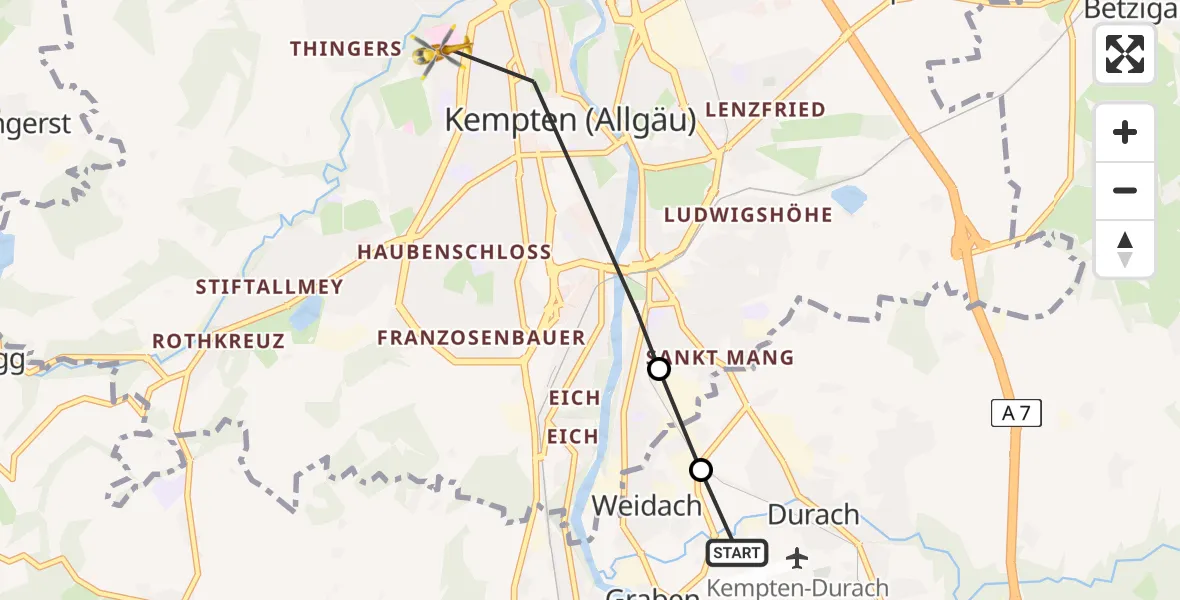 Flugroute Rettungshubschrauber Kempten-Durach Airfield - Kempten (Allgäu), 05 März 2026, 09:53