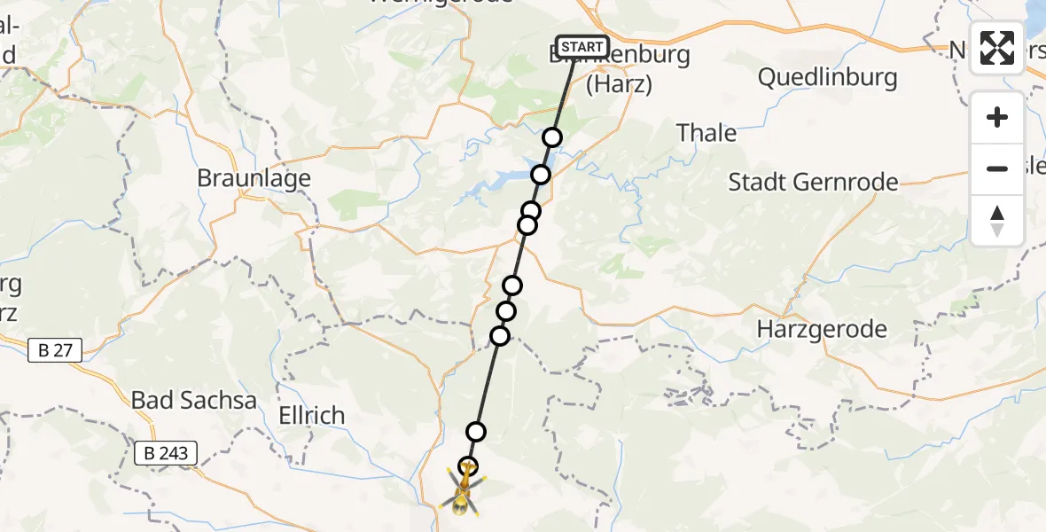 Flugroute Rettungshubschrauber Blankenburg - Rüdigsdorf, 05 März 2026, 09:59
