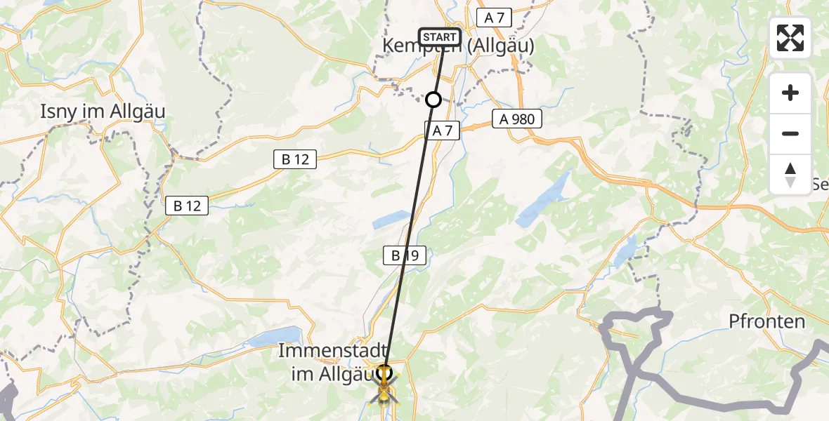 Flugroute Rettungshubschrauber Kempten (Allgäu) - Blaichach, 05 März 2026, 10:03