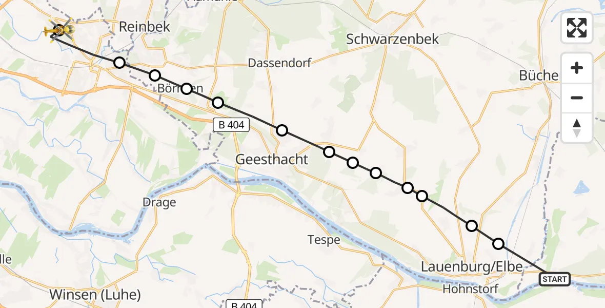 Routekaart van de vlucht: Rettungshubschrauber nach Christoph Hansa ADAC Helipad