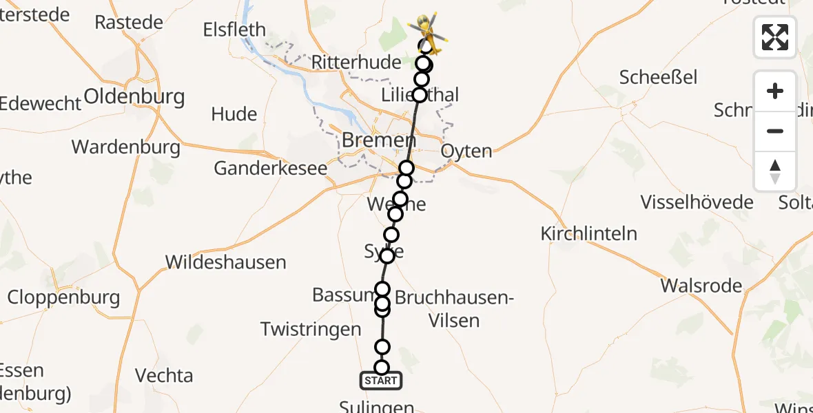 Routekaart van de vlucht: Rettungshubschrauber nach Worpswede, Im Wiesengrund