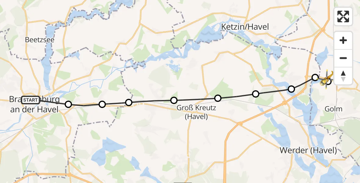 Flugroute Rettungshubschrauber Brandenburg an der Havel - Grube, 05 März 2026, 10:41