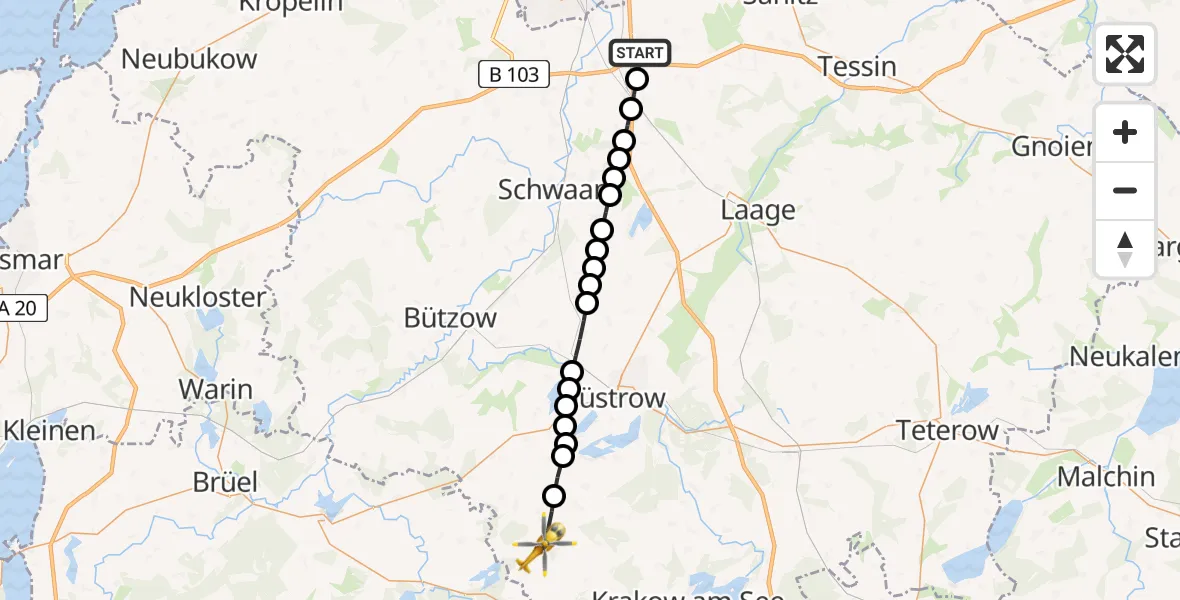 Flugroute Ambulanzhubschrauber Dummerstorf - Lohmen, 05 März 2026, 10:51