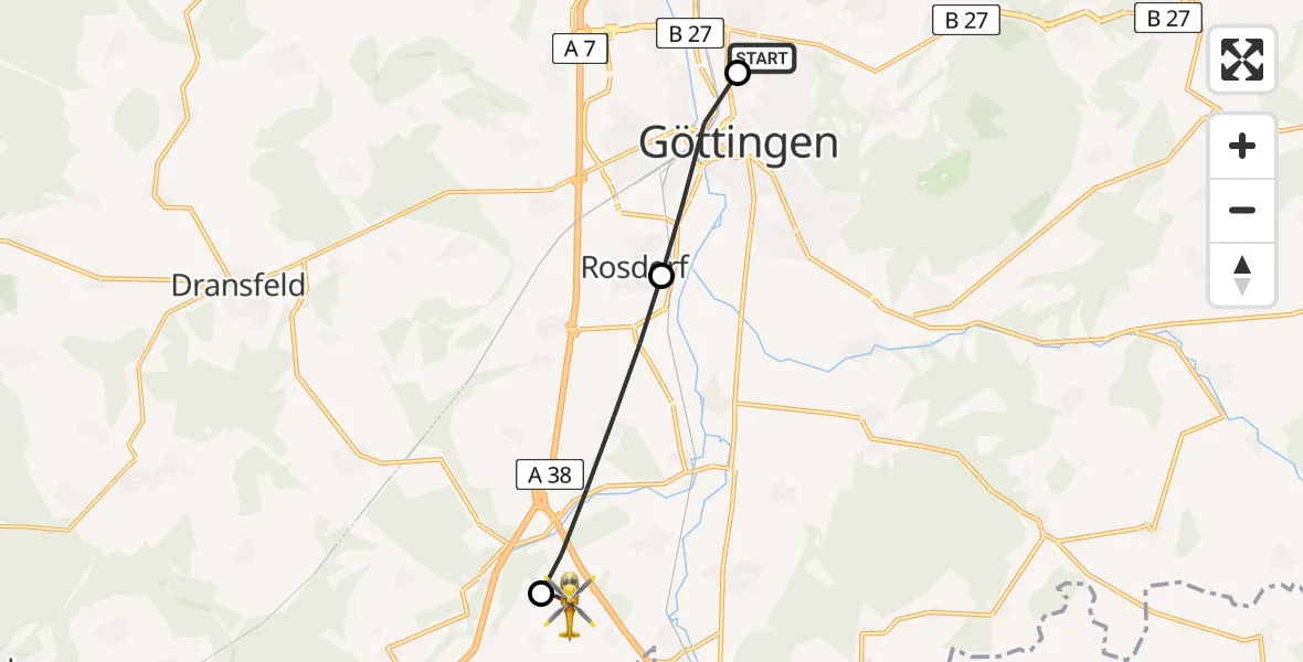 Flugroute Rettungshubschrauber Göttingen University Clinic Heliport - Friedland, 05 März 2026, 10:56