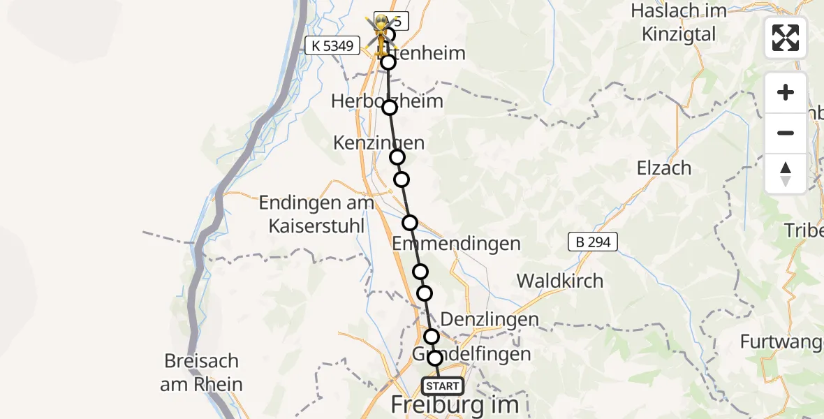 Flugroute Rettungshubschrauber Freiburg im Breisgau Airfield - Grafenhausen, 05 März 2026, 10:56