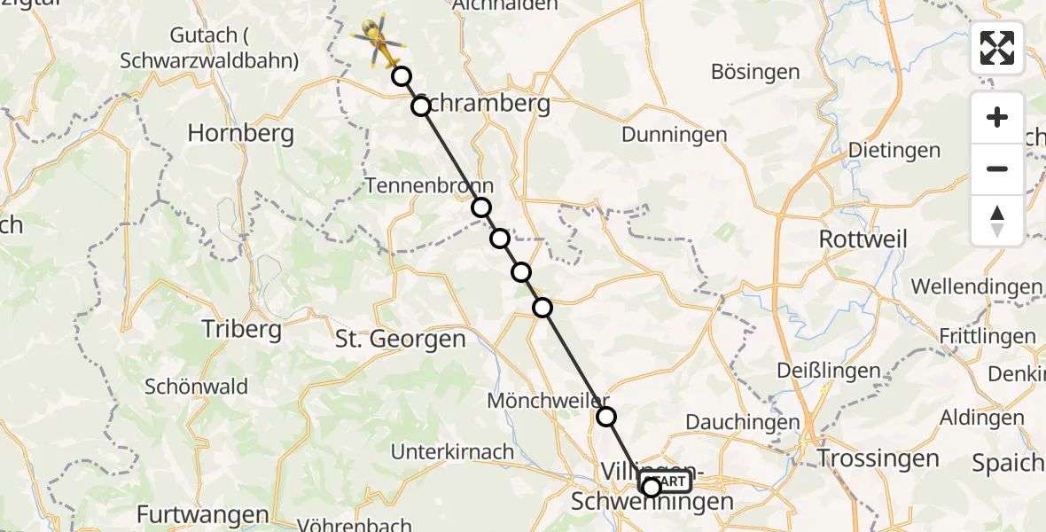 Flugroute Rettungshubschrauber DRF Air Rescue Station Villingen-Schwenningen Heliport (Christoph 11) - Sulzbach, 05 März 2026, 10:57