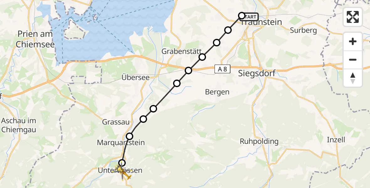 Flugroute Rettungshubschrauber Traunstein Hospital Helipad - Unterwössen, 05 März 2026, 11:05