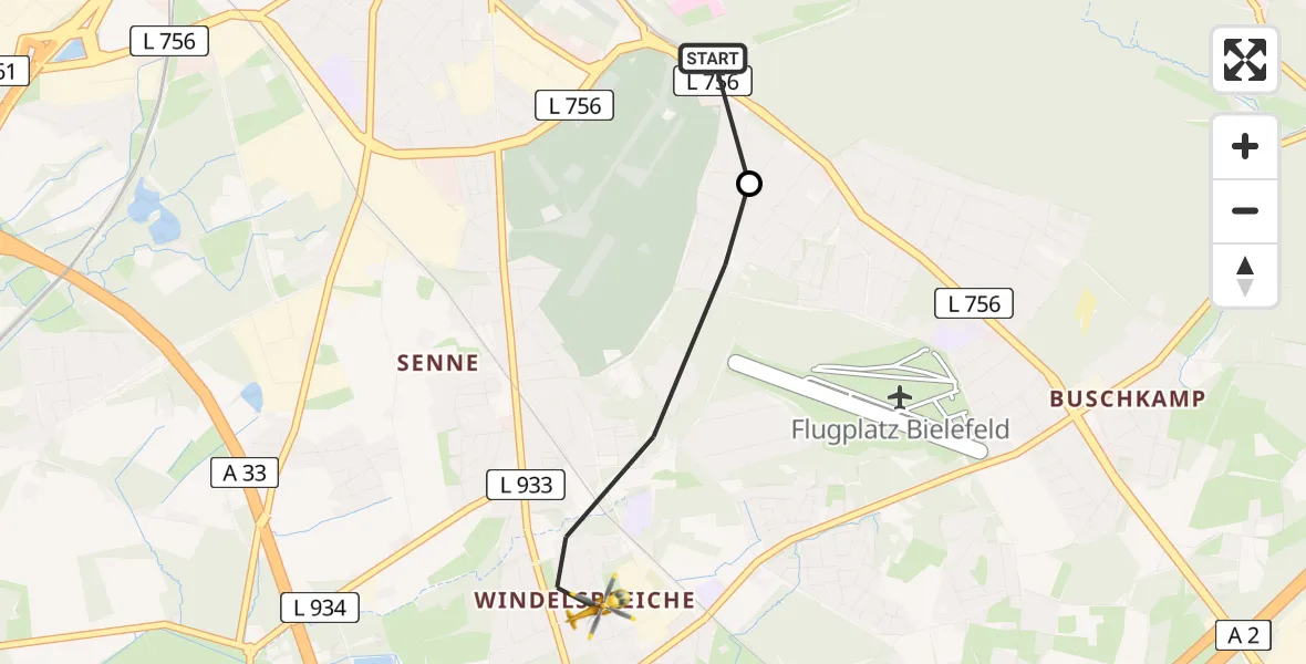 Routekaart van de vlucht: Rettungshubschrauber nach Bielefeld, Hebbelstraße
