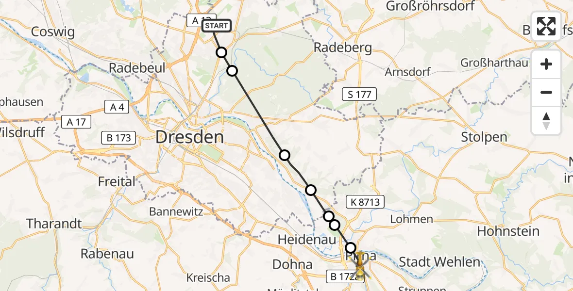 Flugroute Rettungshubschrauber Dresden Airport - Pirna, 05 März 2026, 11:12