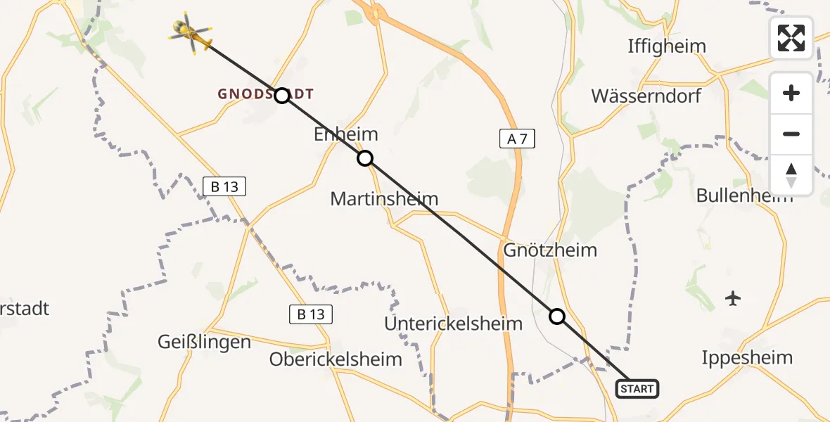 Flugroute Rettungshubschrauber Herrnberchtheim - Marktbreit, 05 März 2026, 11:20