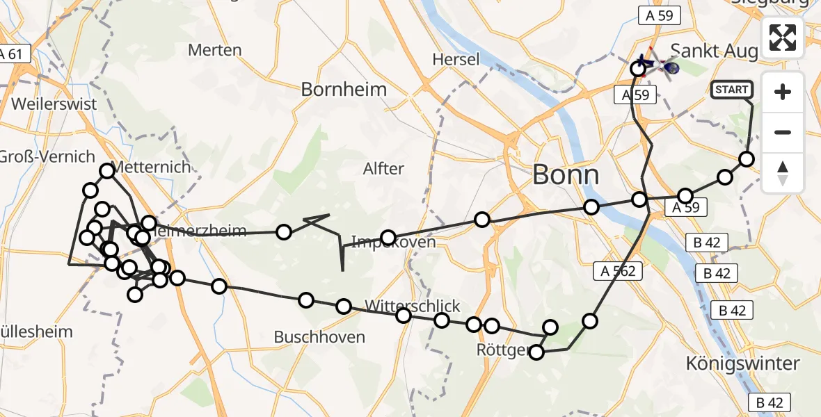 Flugroute Polizeihubschrauber Sankt Augustin - Meindorf, 05 März 2026, 11:25