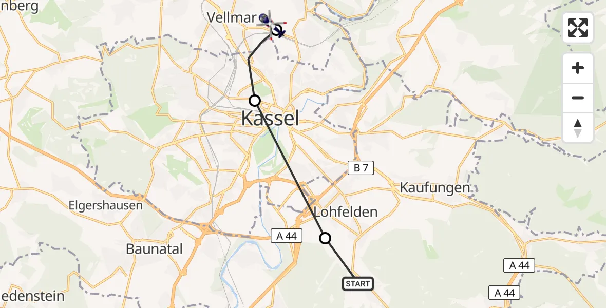 Flugroute Polizeihubschrauber Wellerode - Fuldatal Federal Police Heliport, 05 März 2026, 11:28