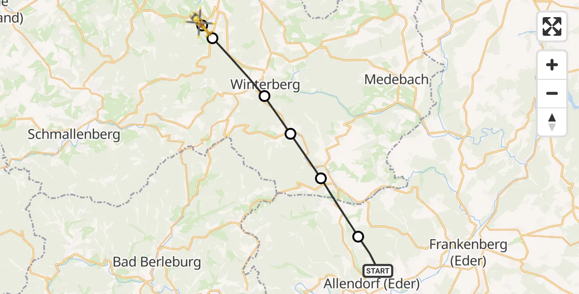 Routekaart van de vlucht: Rettungshubschrauber nach Siedlinghausen, L 740