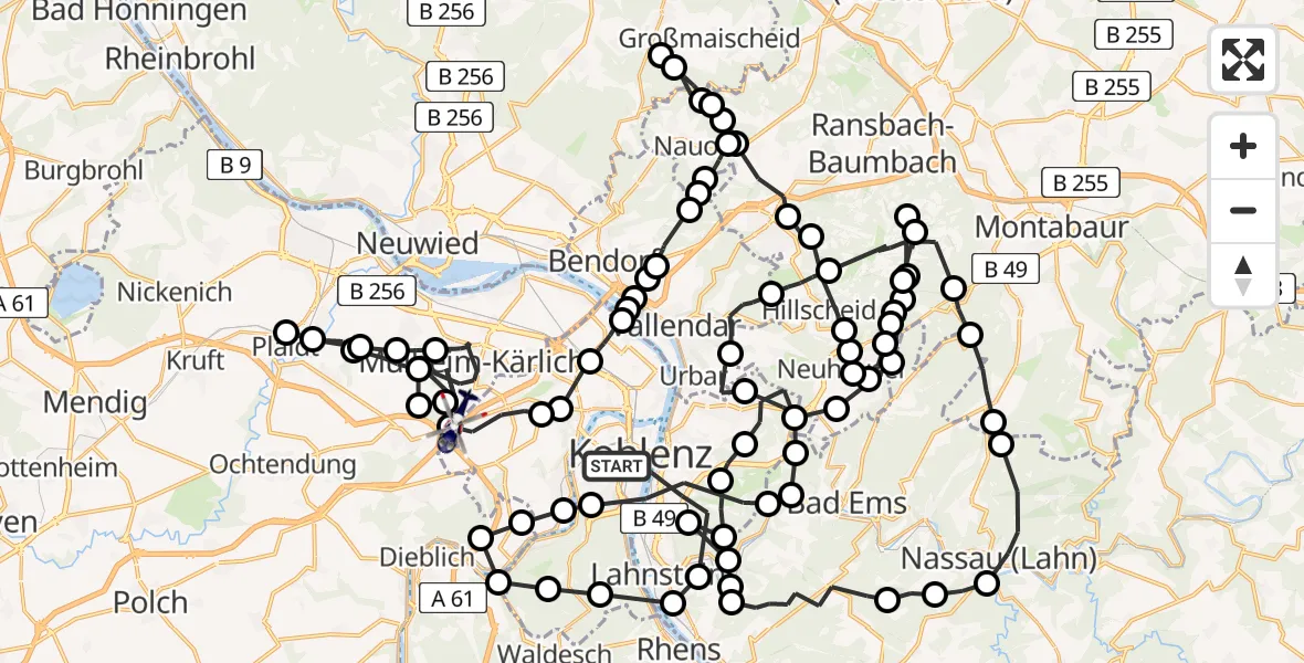 Flugroute Polizeihubschrauber Koblenz - Mülheim-Kärlich, 05 März 2026, 11:31