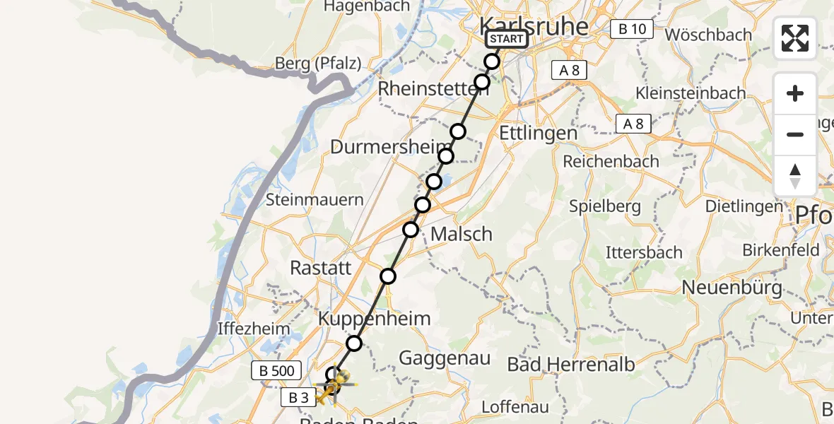 Flugroute Rettungshubschrauber Sankt Vincentius Hospital Heliport - Balg, 05 März 2026, 11:34