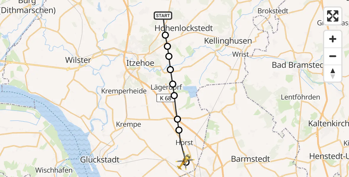 Routekaart van de vlucht: Rettungshubschrauber nach Kiebitzreihe, Fasanenweg