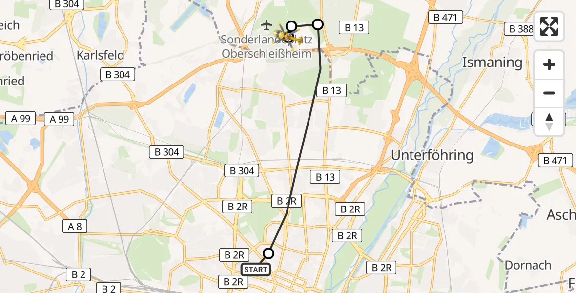 Flugroute Rettungshubschrauber Deutsches Herzzentrum München Heliport - Oberschleißheim, 05 März 2026, 11:37