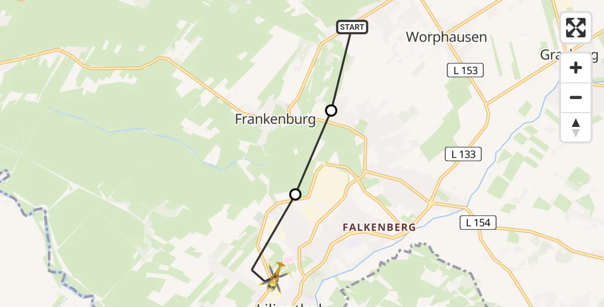 Flugroute Rettungshubschrauber Worphausen - Lilienthal, 05 März 2026, 11:39