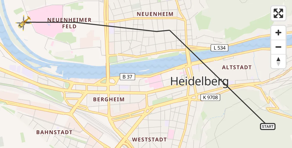 Flugroute Rettungshubschrauber Heidelberg - Heidelberg, 05 März 2026, 11:44