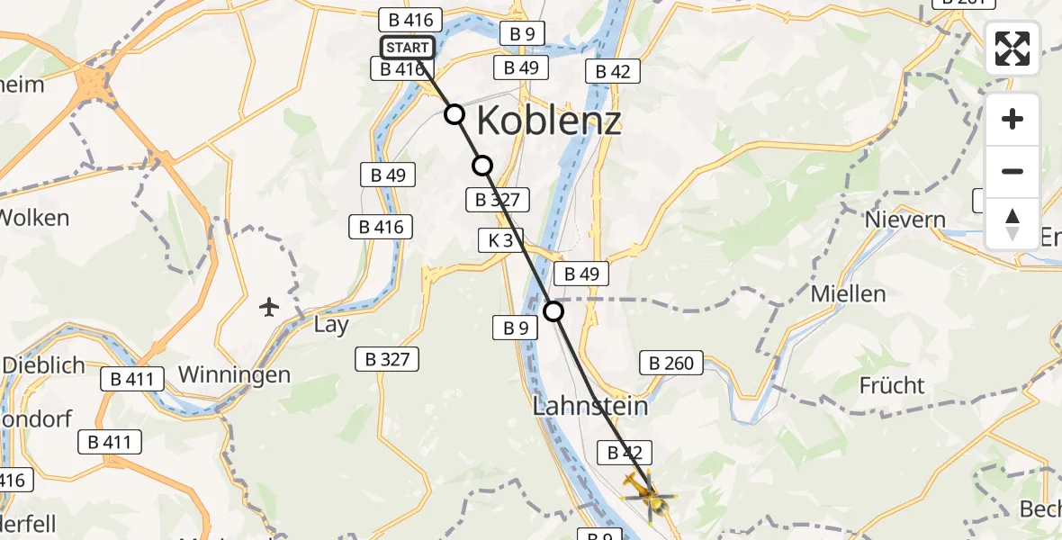 Flugroute Rettungshubschrauber Koblenz - Lahnstein, 05 März 2026, 11:50
