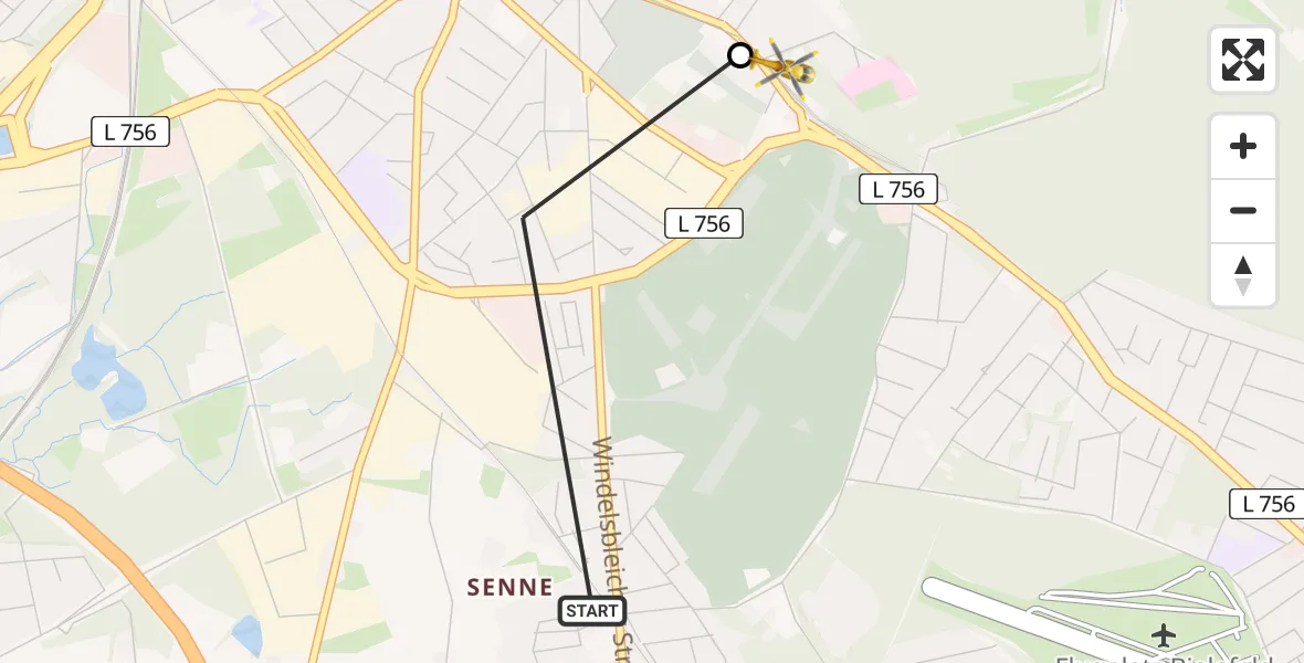 Flugroute Rettungshubschrauber Bielefeld - Luftrettungszentrum Bielefeld, 05 März 2026, 11:50