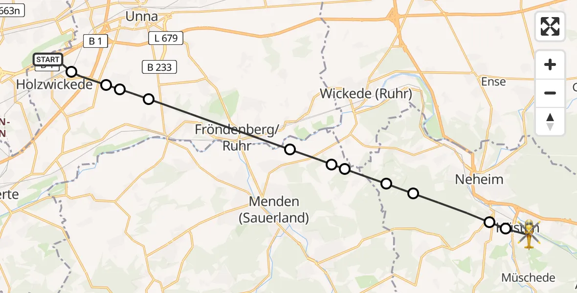 Flugroute Ambulanzhubschrauber Dortmund Airport - Hüsten, 05 März 2026, 11:54