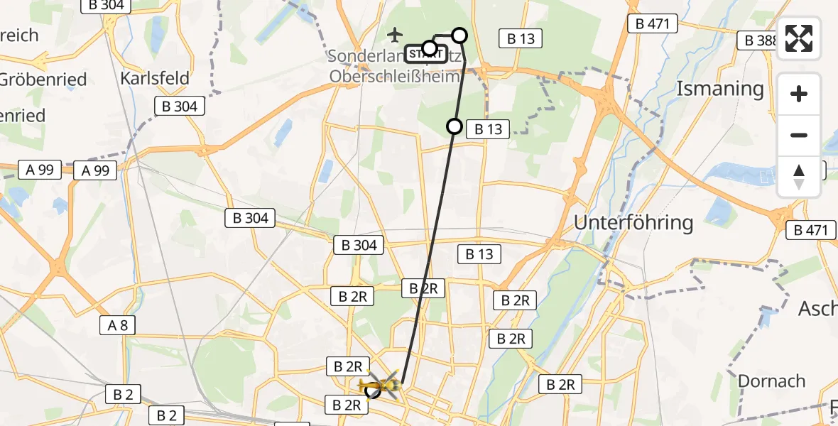 Routekaart van de vlucht: Rettungshubschrauber nach Deutsches Herzzentrum München Heliport