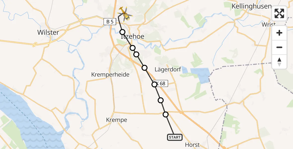 Flugroute Rettungshubschrauber Horst - Itzehoe, 05 März 2026, 12:04